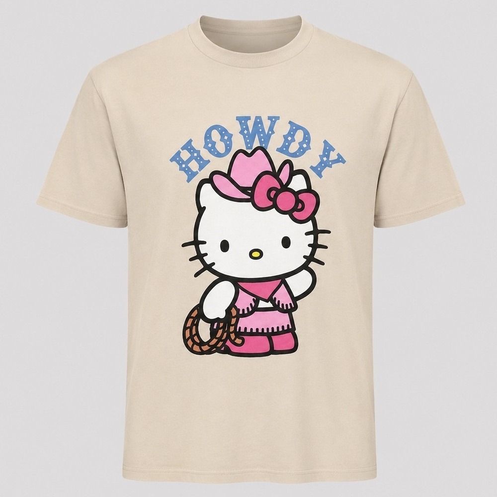 Sanrio Hello Kitty Howdy Cowgirl Graphic Tee Sandstone Beige L 2MHK0311 NEW